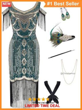 Plus Size 1920s Sequin Flapper Dress Cold Shoulder Tassels Gatsby